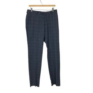 NWT Echizenya Mens Size 32 Braveheart Blue 100% Wool Plaid Dress Pants NEW